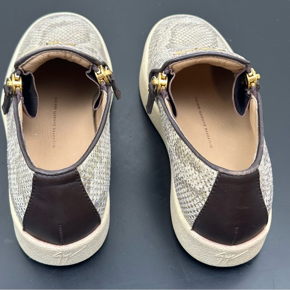 Giuseppe Zanotti Devon Skate Python Print Slip On Sneakers Gold Zip Womens 7.5 - Picture 8 of 13